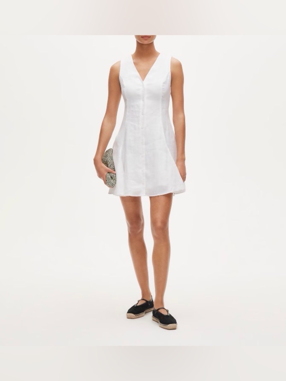 J.Crew. Linen mini dress.V-Neck White Sleeveless.0.NWT.